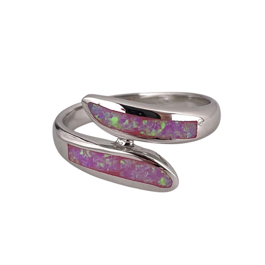 Pink Lab Opal Curve Ring Sterling Silver