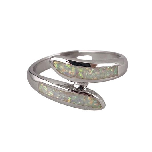 White Lab Opal Curve Ring Sterling Silver