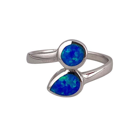 Blue Lab Opal Pear Circle Ring Sterling Silver