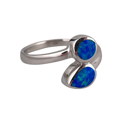 Blue Lab Opal Pear Circle Ring Sterling Silver