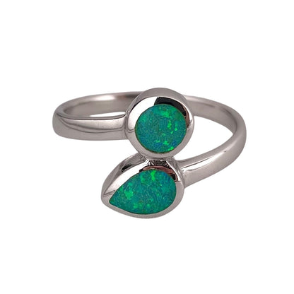Green Lab Opal Pear Circle Ring Sterling Silver