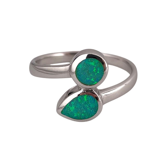 Green Lab Opal Pear Circle Ring Sterling Silver