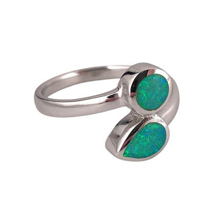 Green Lab Opal Pear Circle Ring Sterling Silver