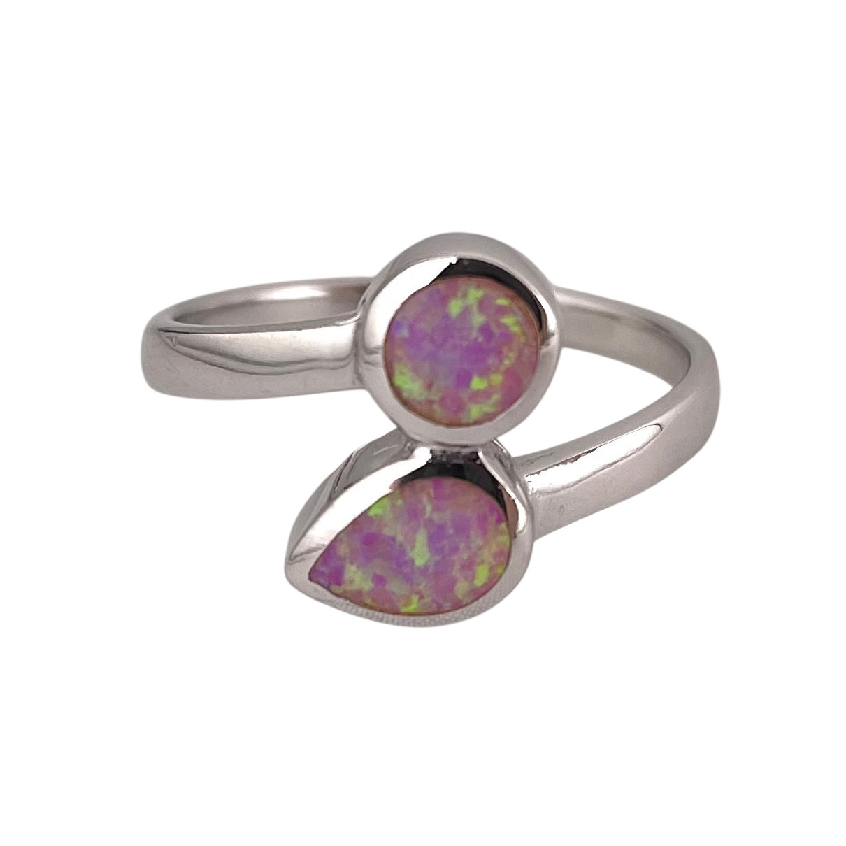 Pink Lab Opal Pear Circle Ring Sterling Silver