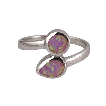 Pink Lab Opal Pear Circle Ring Sterling Silver
