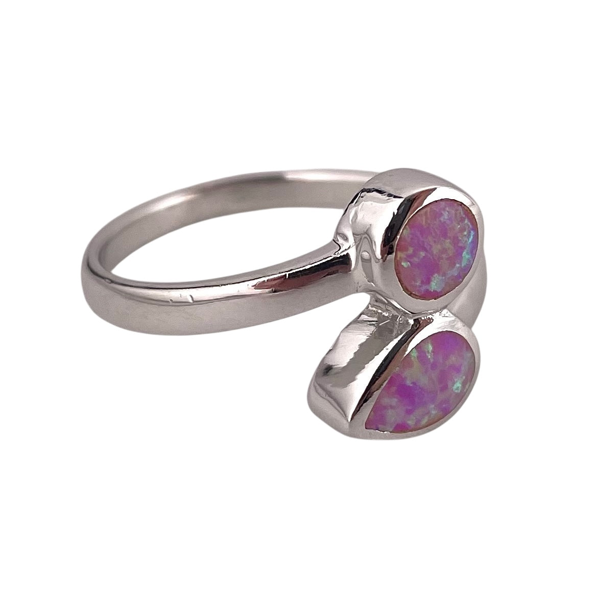 Pink Lab Opal Pear Circle Ring Sterling Silver