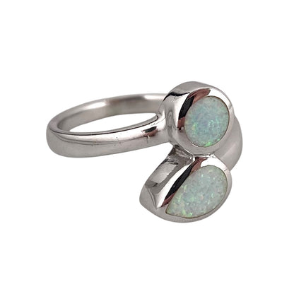White Lab Opal Pear Circle Ring Sterling Silver