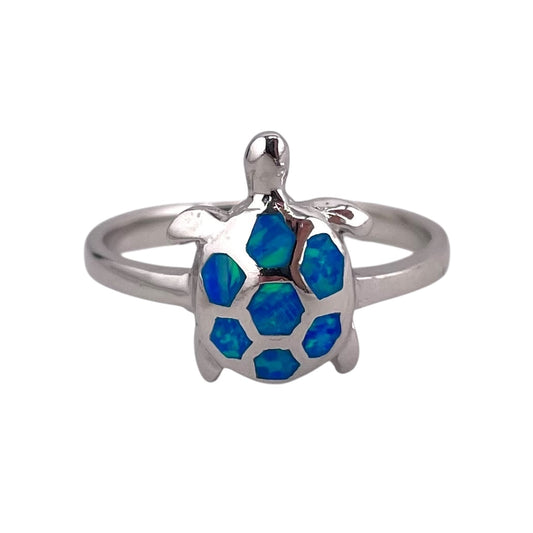Blue Lab Opal Turtle Ring Sterling Silver