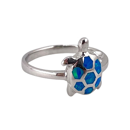 Blue Lab Opal Turtle Ring Sterling Silver