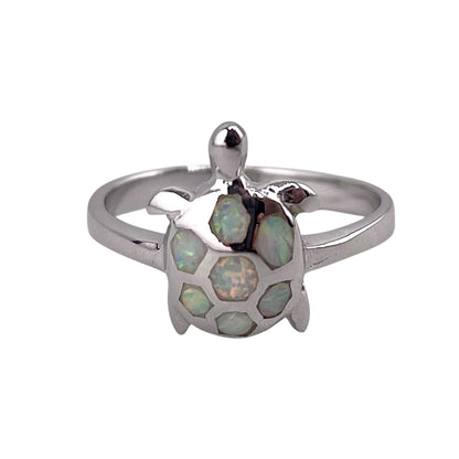 White Lab Opal Turtle Ring Sterling Silver