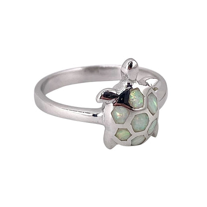 White Lab Opal Turtle Ring Sterling Silver