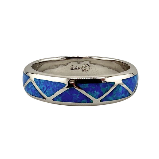 Blue Lab Opal Triangle Pattern Ring Sterling Silver