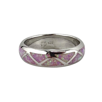 Pink Lab Opal Triangle Pattern Ring Sterling Silver
