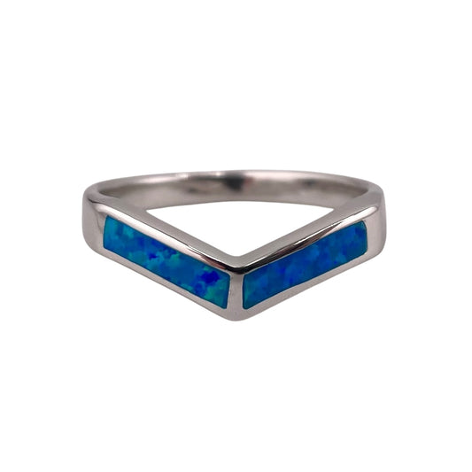 Blue Lab Opal Chevron Ring Sterling Silver