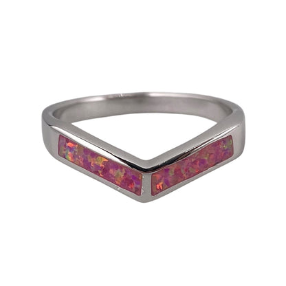 Pink Lab Opal Chevron Ring Sterling Silver
