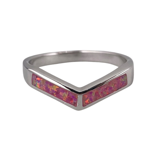 Pink Lab Opal Chevron Ring Sterling Silver