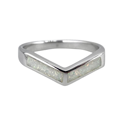 White Lab Opal Chevron Ring Sterling Silver