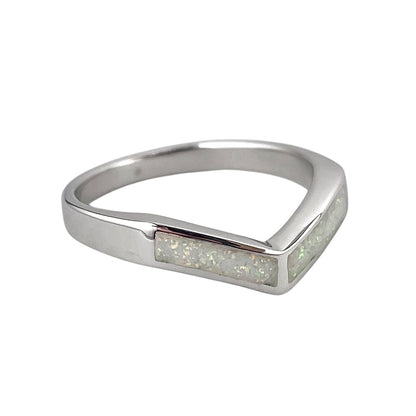 White Lab Opal Chevron Ring Sterling Silver