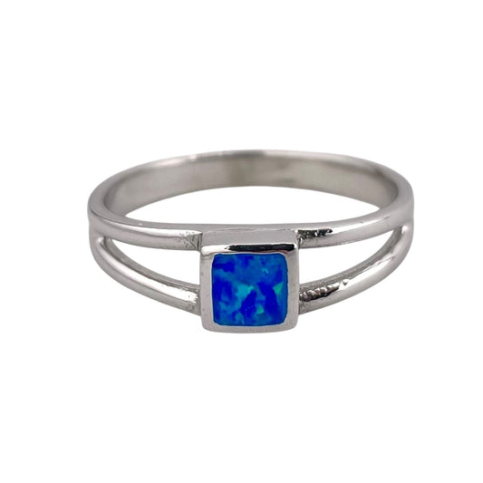 Blue Lab Opal Square Ring Sterling Silver