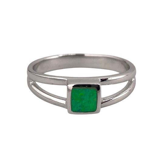 Green Lab Opal Square Ring Sterling Silver