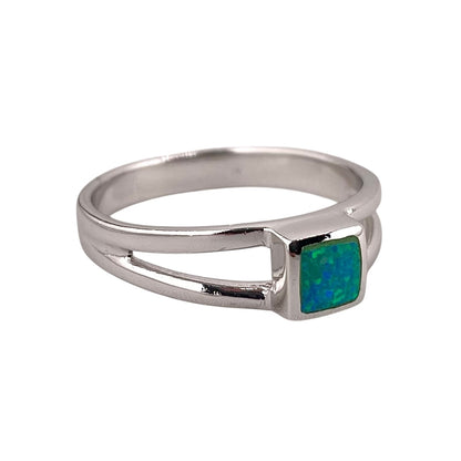 Green Lab Opal Square Ring Sterling Silver