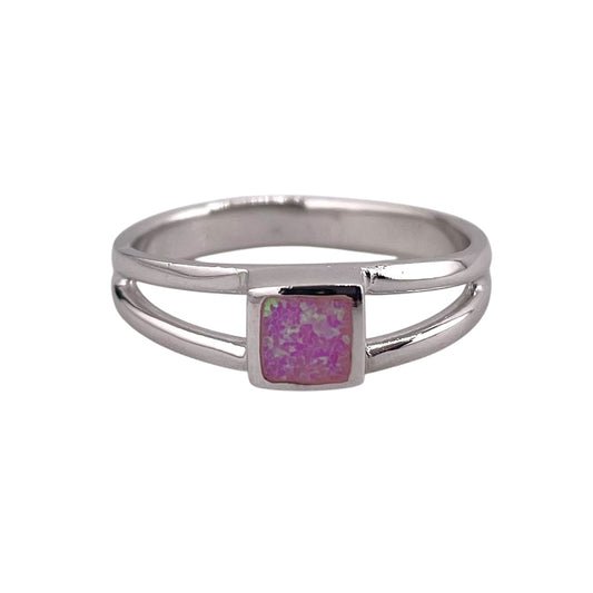 Pink Lab Opal Square Ring Sterling Silver