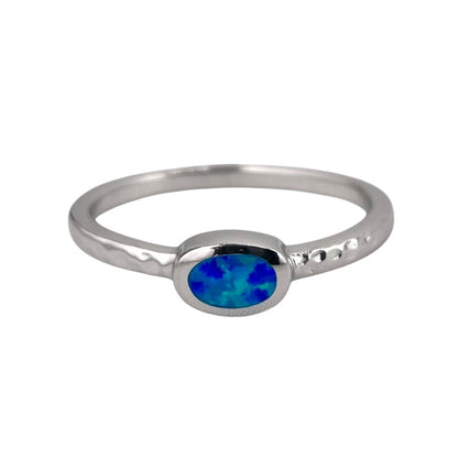 Blue Lab Opal Oval Ring Sterling Silver