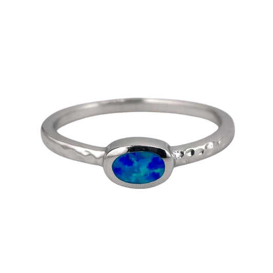 Blue Lab Opal Oval Ring Sterling Silver