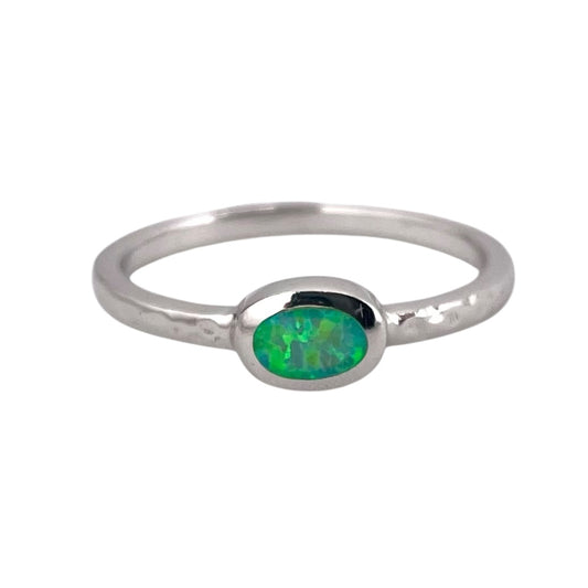 Green Lab Opal Oval Ring Sterling Silver