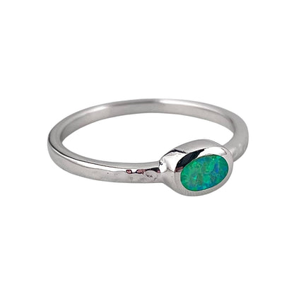 Green Lab Opal Oval Ring Sterling Silver