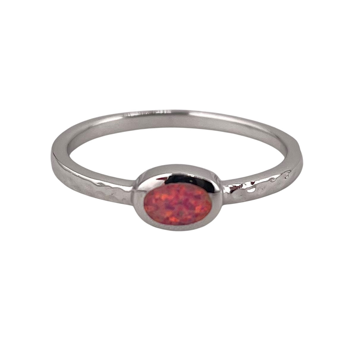 Pink Lab Opal Oval Ring Sterling Silver