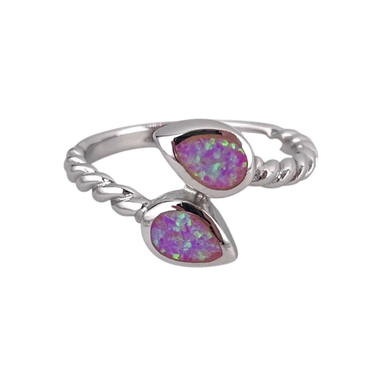 Pink Lab Opal Double Pear Shape Wrap Ring Sterling Silver