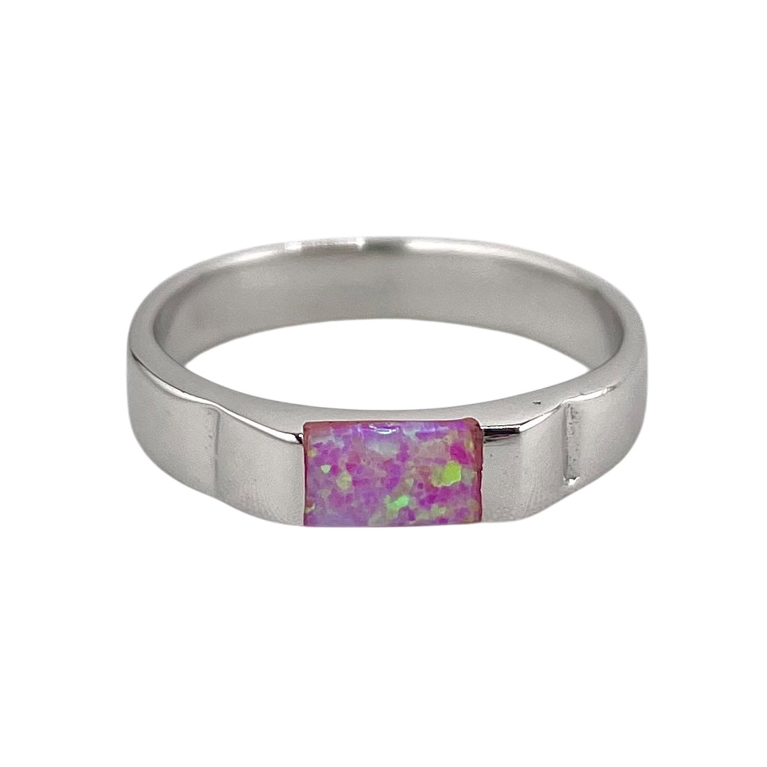 Pink Lab Opal Rectangle Ring Sterling Silver