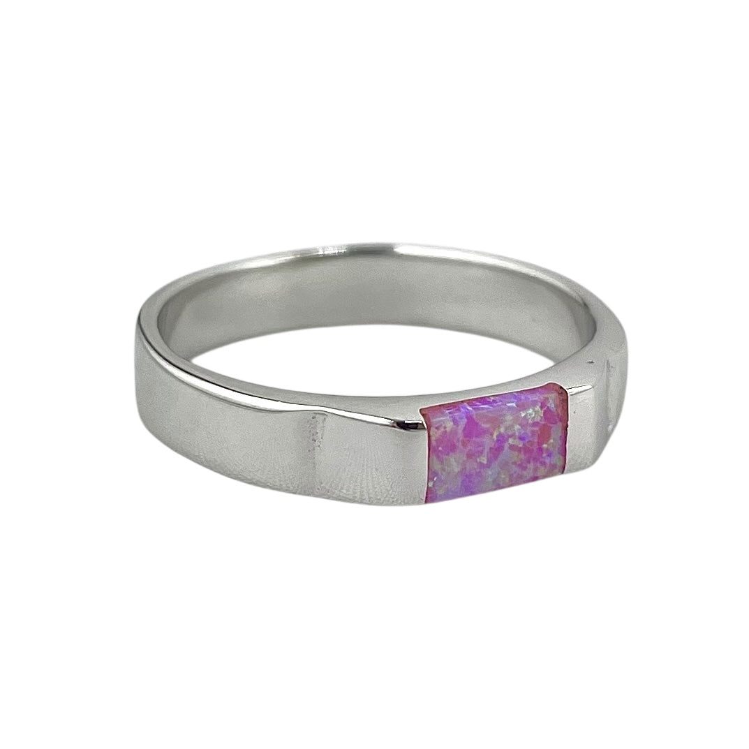 Pink Lab Opal Rectangle Ring Sterling Silver