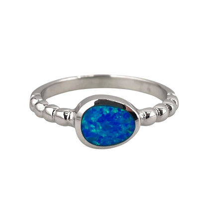 Blue Lab Round Pear Opal Bead Band Ring Sterling Silver