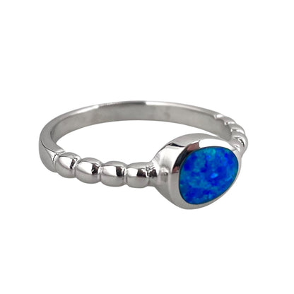 Blue Lab Round Pear Opal Bead Band Ring Sterling Silver