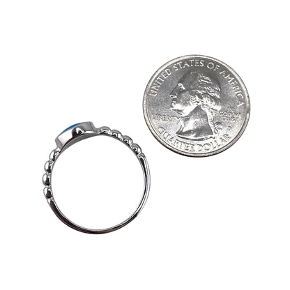 Blue Lab Round Pear Opal Bead Band Ring Sterling Silver