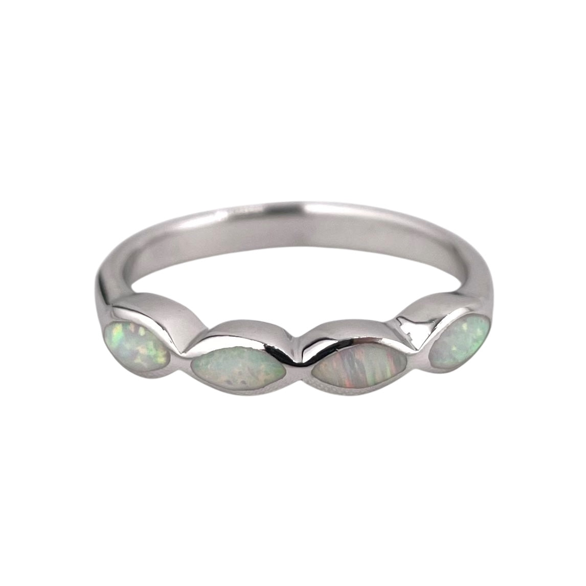 White Lab Opal Marquis Ring Sterling Silver