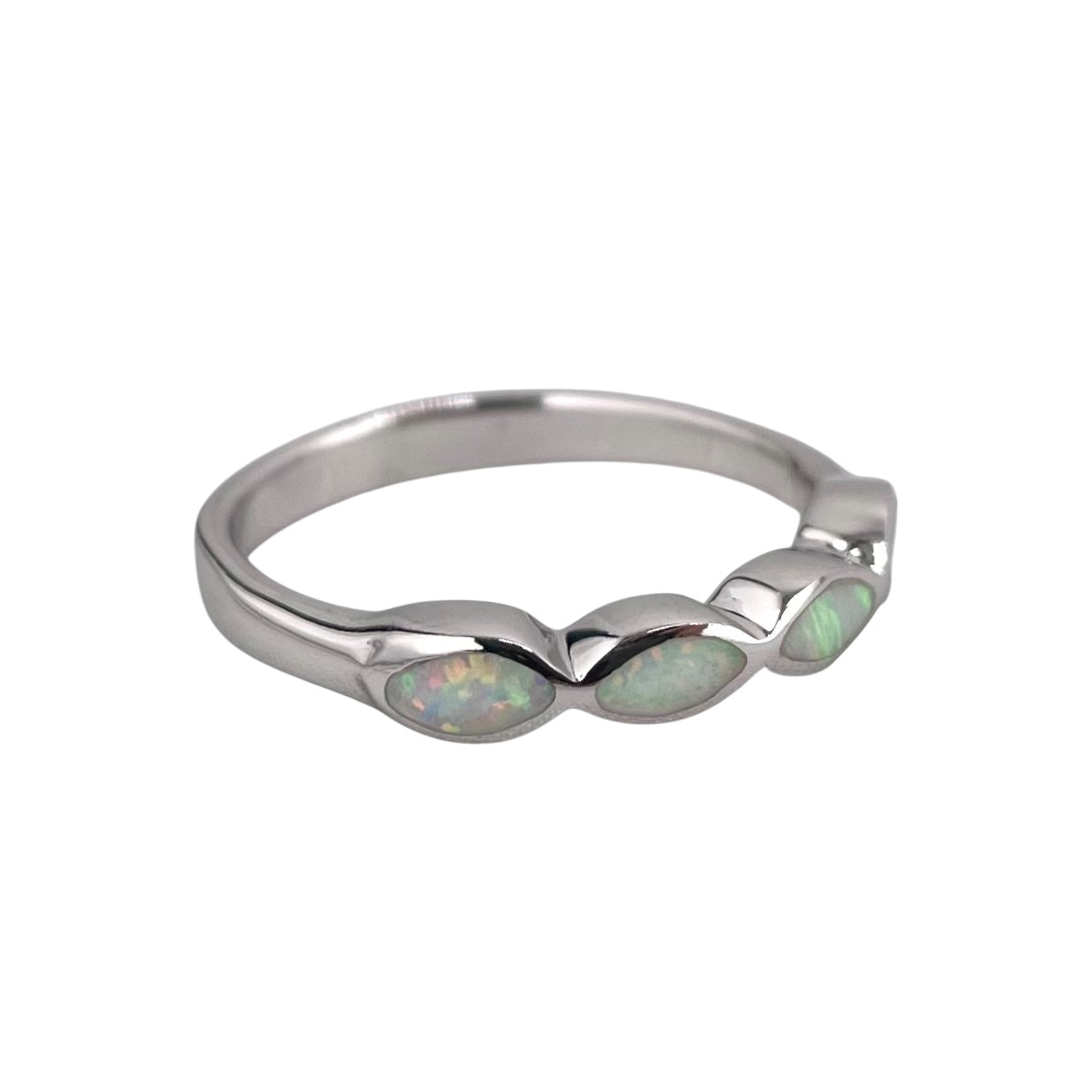 White Lab Opal Marquis Ring Sterling Silver