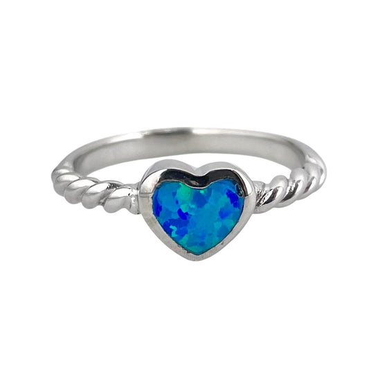 Blue Lab Heart Opal Rope Band Ring Sterling Silver