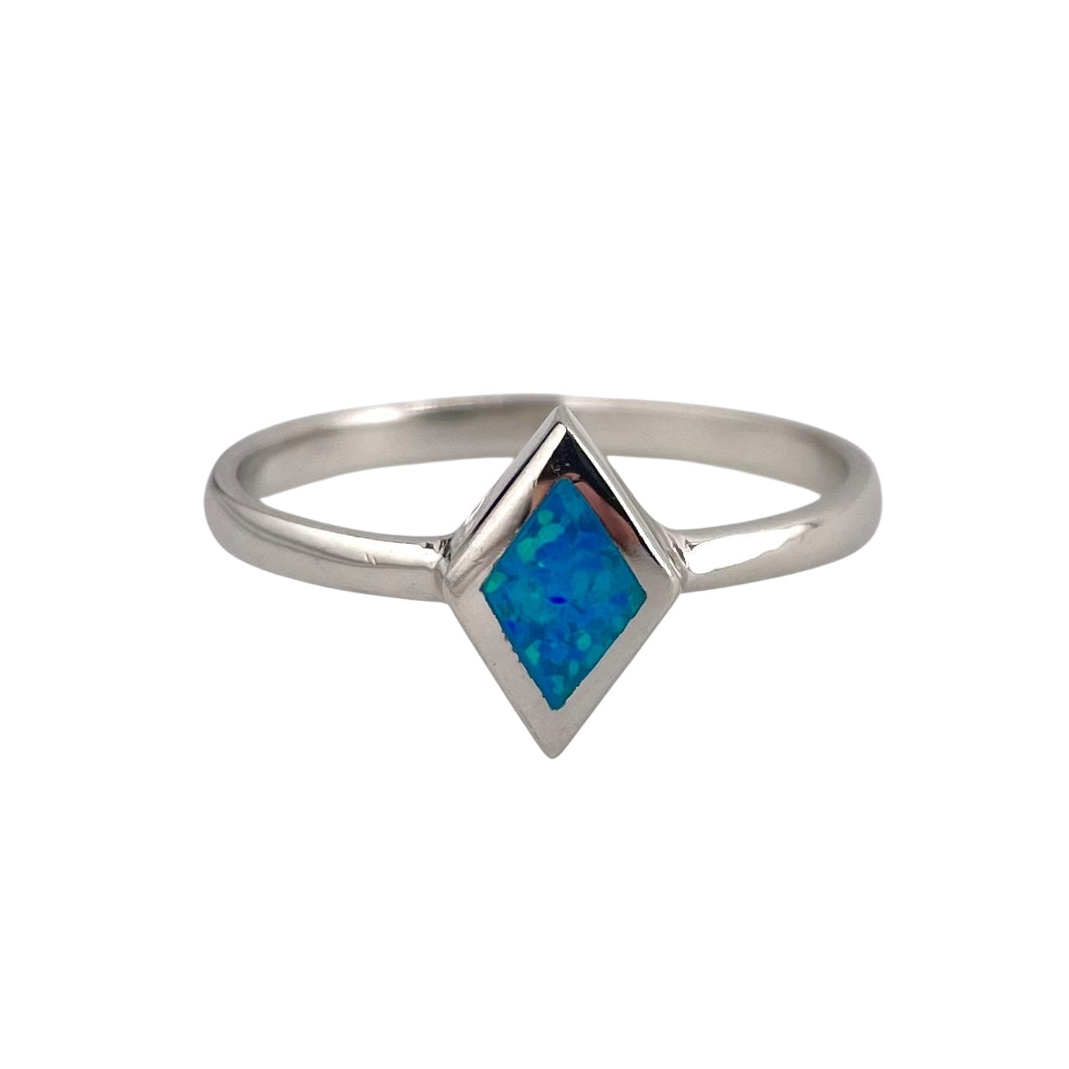 Blue Lab Opal Diamond Shape Ring Sterling Silver