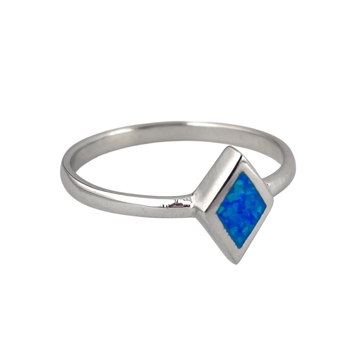 Blue Lab Opal Diamond Shape Ring Sterling Silver