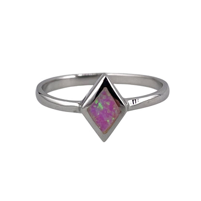 Pink Lab Opal Diamond Shape Ring Sterling Silver