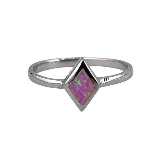 Pink Lab Opal Diamond Shape Ring Sterling Silver