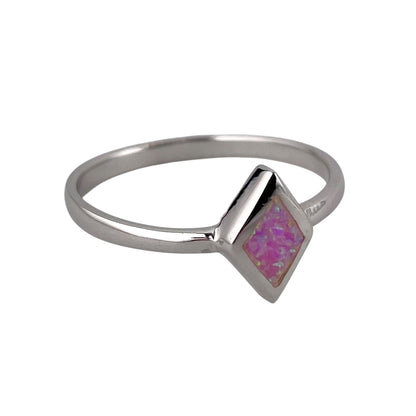 Pink Lab Opal Diamond Shape Ring Sterling Silver