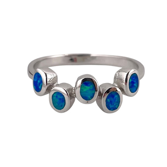 Blue Lab Opal Stacked Oval Ring Sterling Silver