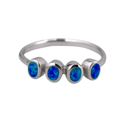 Blue Lab Opal Oval Row Ring Sterling Silver