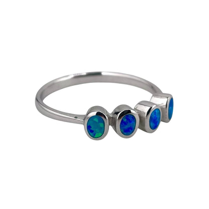 Blue Lab Opal Oval Row Ring Sterling Silver