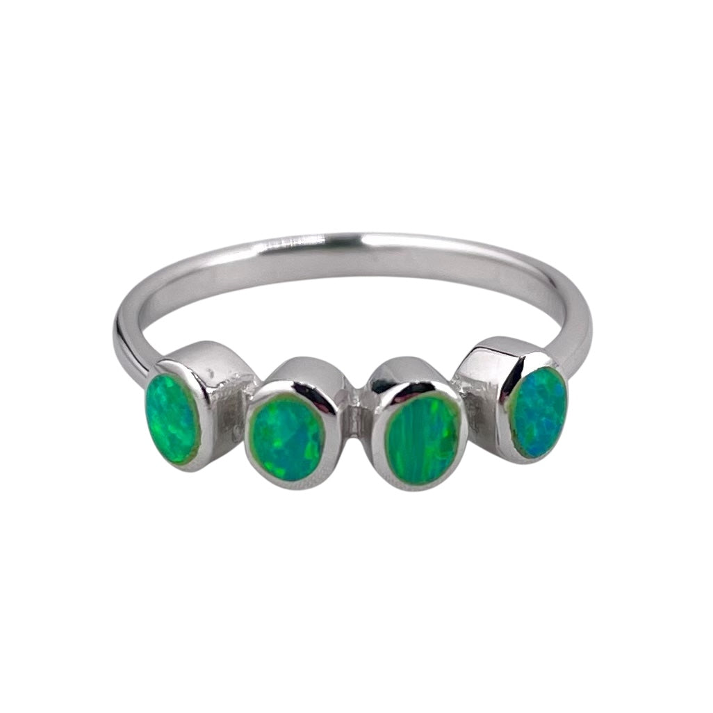 Green Lab Opal Oval Row Ring Sterling Silver