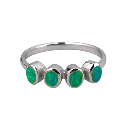 Green Lab Opal Oval Row Ring Sterling Silver